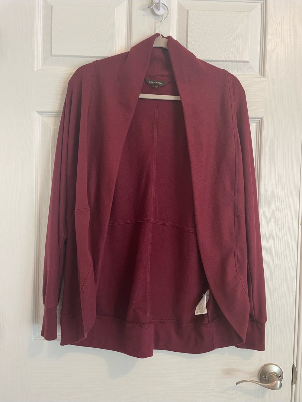 Banana Republic Open Front Draped Cardigan Sweatshirt Burgundy Long Sleeve Small